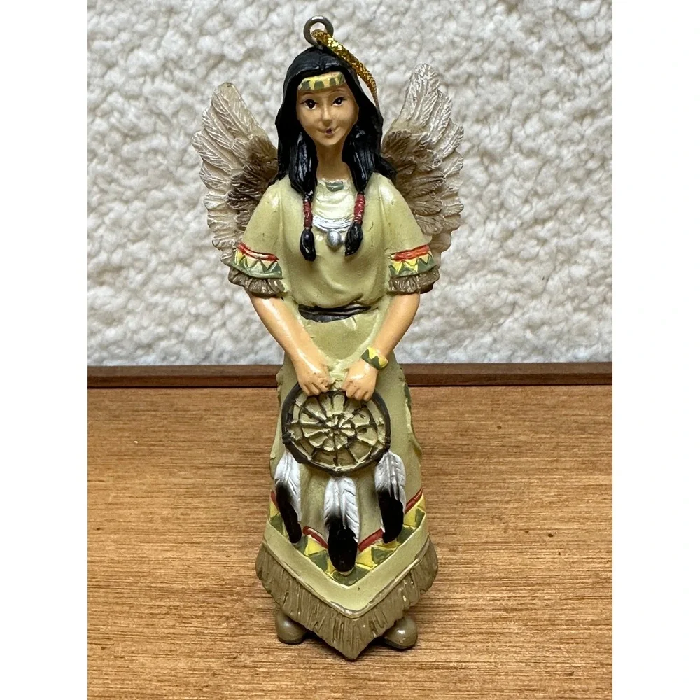 Angel Ornament Native American Style Dreamcatcher Resin Figurine 4.25